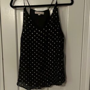 Loft Sparkly Black and Silver Polka Dot Camisole